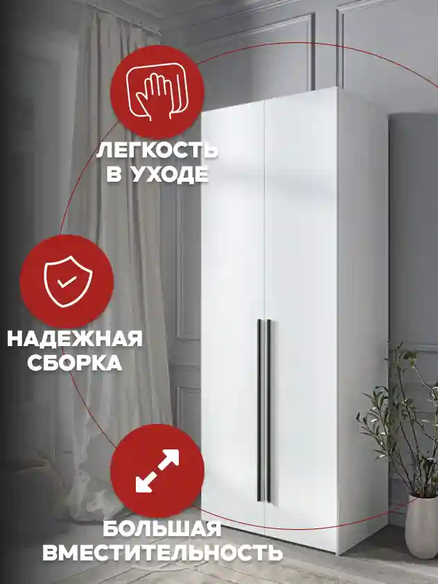 Шкаф 2-дверный Распашной шкаф Desiato ШК2-Ц-Н1-Ф-БЕЛ-Р2-100х210х50, W3343V Белый вельвет
