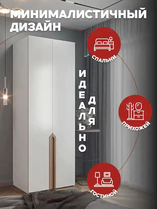 Шкаф 2-дверный Распашной шкаф Desiato ШК2-Ц-Н1-Ф-БЕЛ-Р4-100х210х50, W3343V Белый вельвет