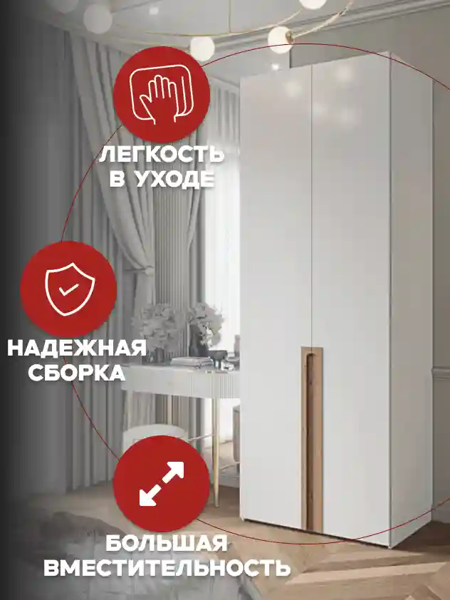 Шкаф 2-дверный Распашной шкаф Desiato ШК2-Ц-Н1-Ф-БЕЛ-Р5-100х210х50, W3343V Белый вельвет
