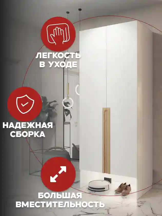 Шкаф 2-дверный Распашной шкаф Desiato ШК2-НШ-Н6-Л-Ф-БЕЛ-Р5-100х210х50, W3343V Белый вельвет