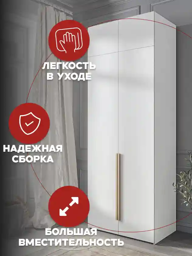 Шкаф 2-дверный Распашной шкаф Desiato ШК2-Ц-Н1А-ФА-БЕЛ-Р3-100х230х50, W3343V Белый вельвет