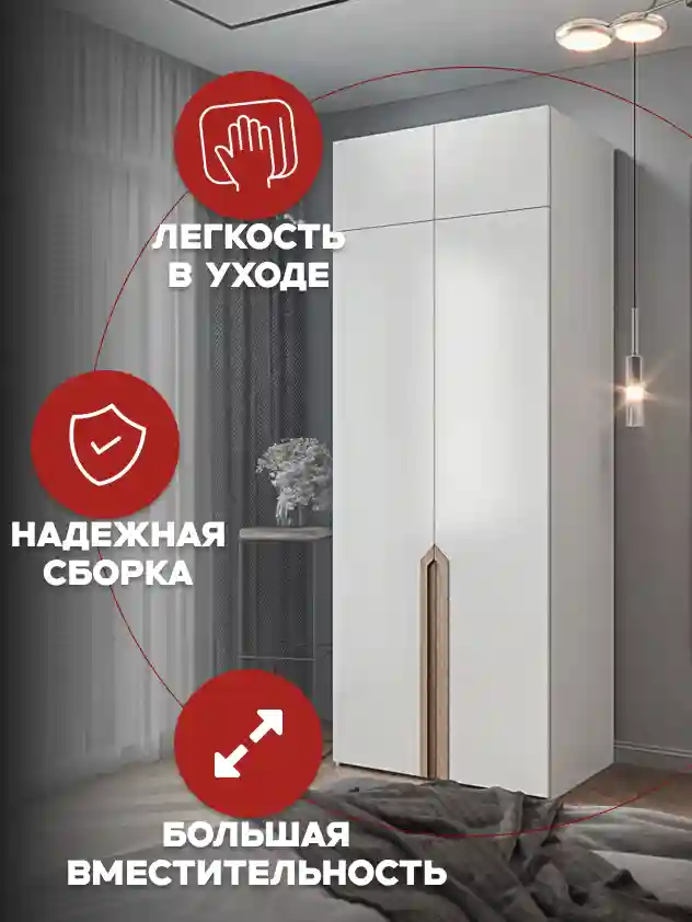 Шкаф 2-дверный Распашной шкаф Desiato ШК2-Ц-Н1А-ФА-БЕЛ-Р4-100х230х50, W3343V Белый вельвет