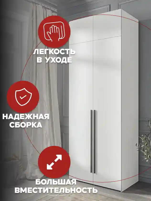 Шкаф 2-дверный Распашной шкаф Desiato ШК2-Ц-Н1А-ФА-БЕЛ-Р2-100х230х50, W3343V Белый вельвет