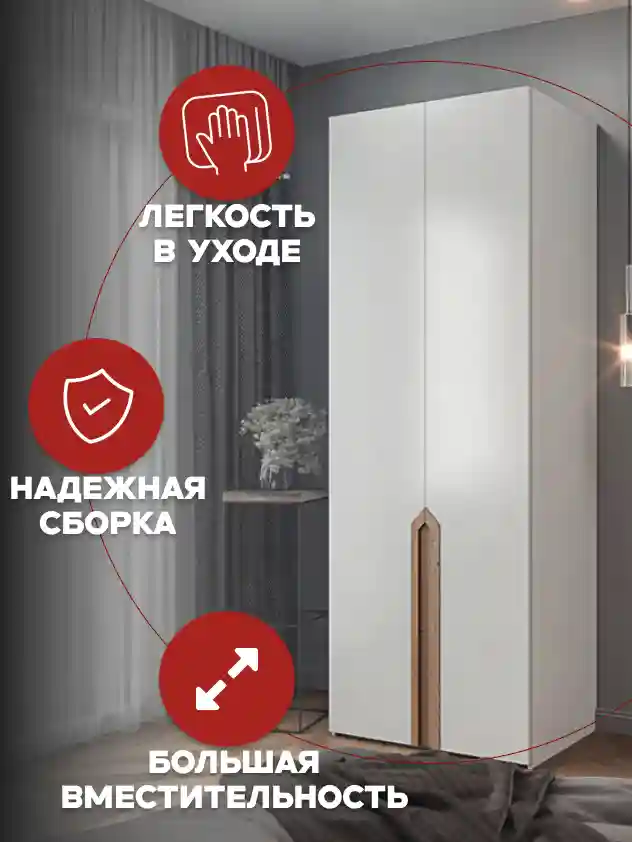 Шкаф 2-дверный Распашной шкаф Desiato ШК2-Ц-Н1-Ф-БЕЛ-Р4-100х210х50, W3343V Белый вельвет