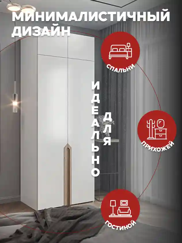 Шкаф 2-дверный Распашной шкаф Desiato ШК2-Ц-Н1А-ФА-БЕЛ-Р4-100х230х50, W3343V Белый вельвет