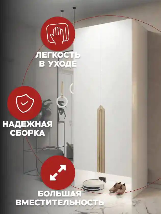Шкаф 2-дверный Распашной шкаф Desiato ШК2-НШ-Н6-Л-Ф-БЕЛ-Р4-100х210х50, W3343V Белый вельвет